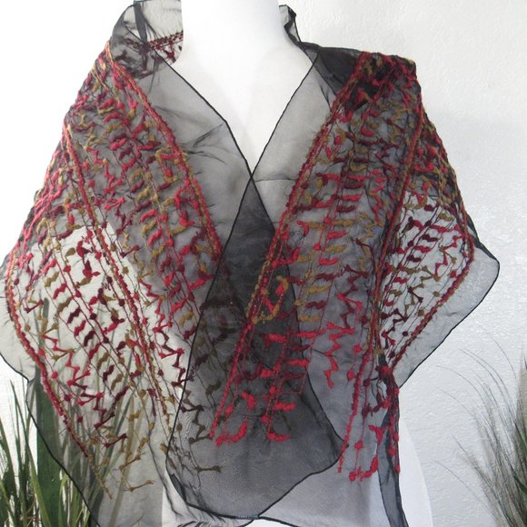 Unknown Accessories - Geometric Design Black Pink Wine Tan Scarf Wrap